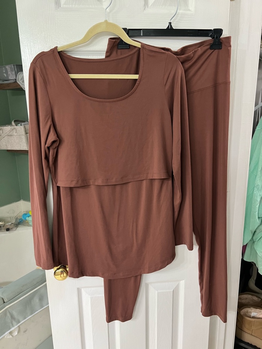Kindred Bravely Brown Long Sleeve Nursing Pajama Set
